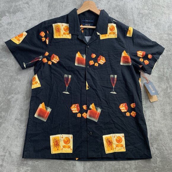Roark Gonzo Shirt Mens Medium Short Sleeve Buon Giorno Black Camp Cocktail Dice - Picture 1 of 9